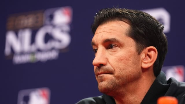 Mike Hazen speaks to the media ahead of the 2023 National League Championship Series.